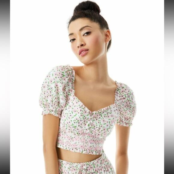 Alice + Olivia Tops - Alice + Olivia Rianna Puff Sleeve Floral Cropped Top XS